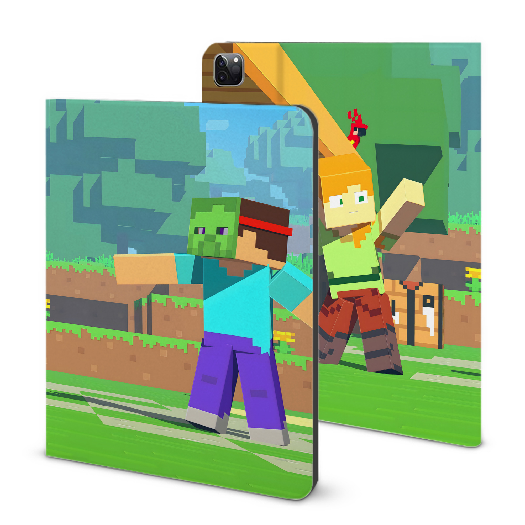 （画像用） マインクラフト ブロックの世界 Minecraft MC Block world IPad ケース ブック型 PUレザー TPU 耐衝撃 軽量 薄型 ペン収納なし 全面保護 IPad 各モデル対応